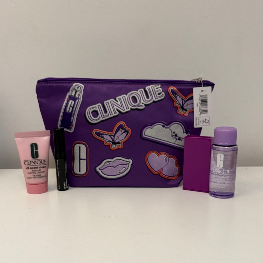 Clinique Purple Sticker-Accent Cosmetic Pouch 5 Piece Set